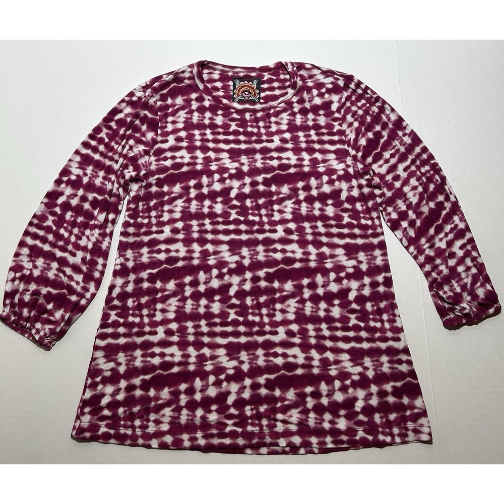 Johnny Was Top Womens Medium Pink Abstract 3/4 Sleeve Viscose Round Neck EUC